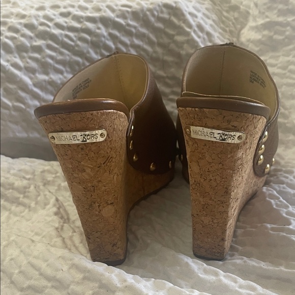 Michael Kors Tan Leather Wedge Sandals - Picture 8 of 10